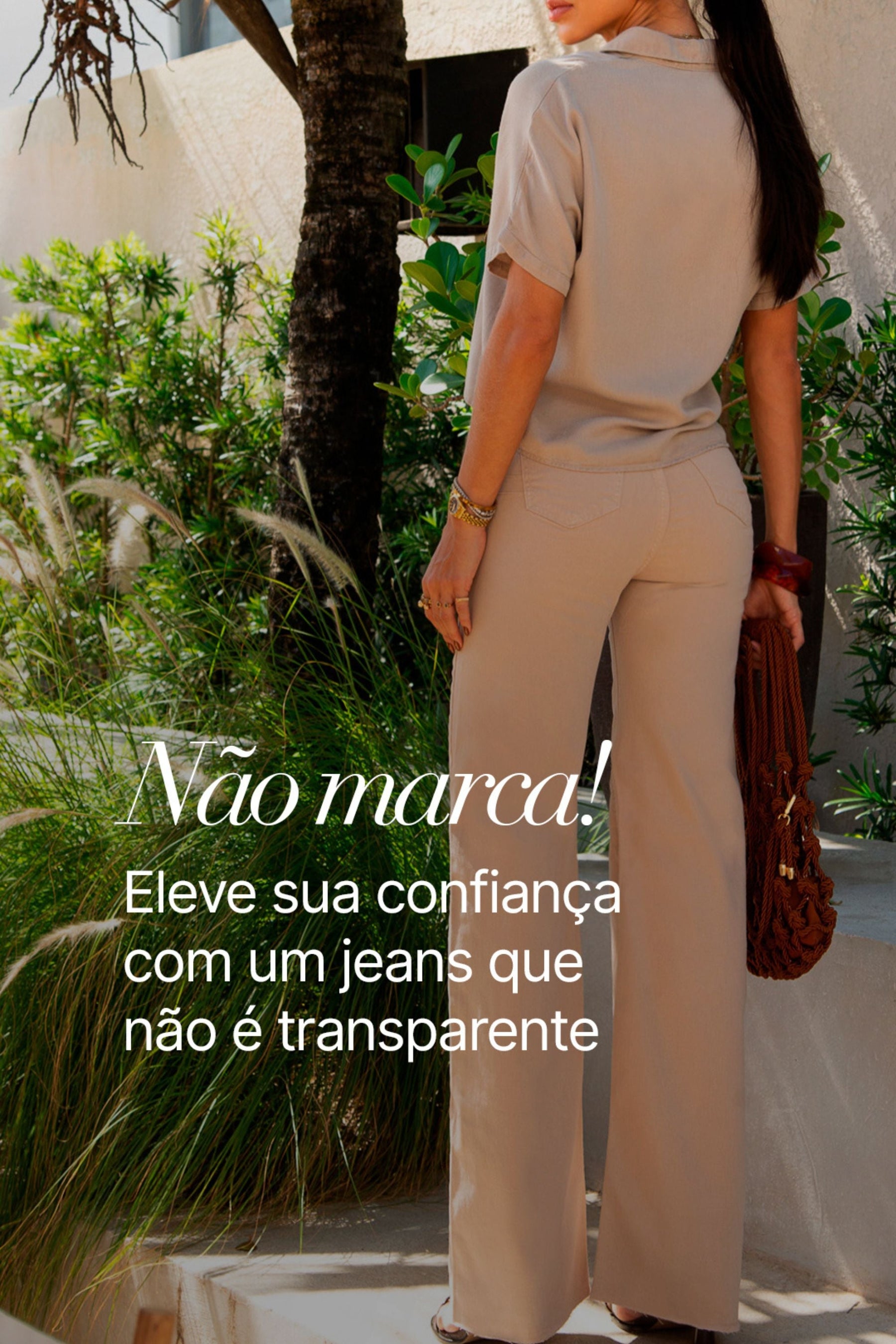 Calça Jeans Modeladora Nude Wide Leg Cós Super Alto