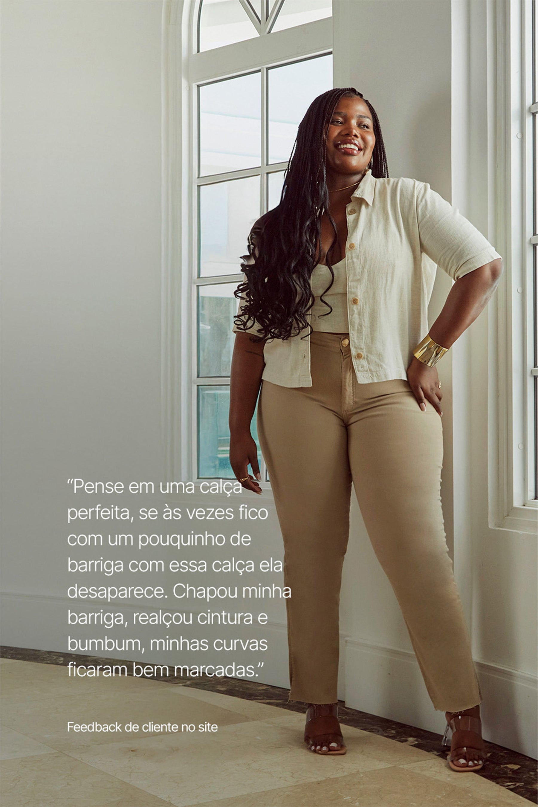 Calça Jeans Modeladora Nude Reta Cós Alto