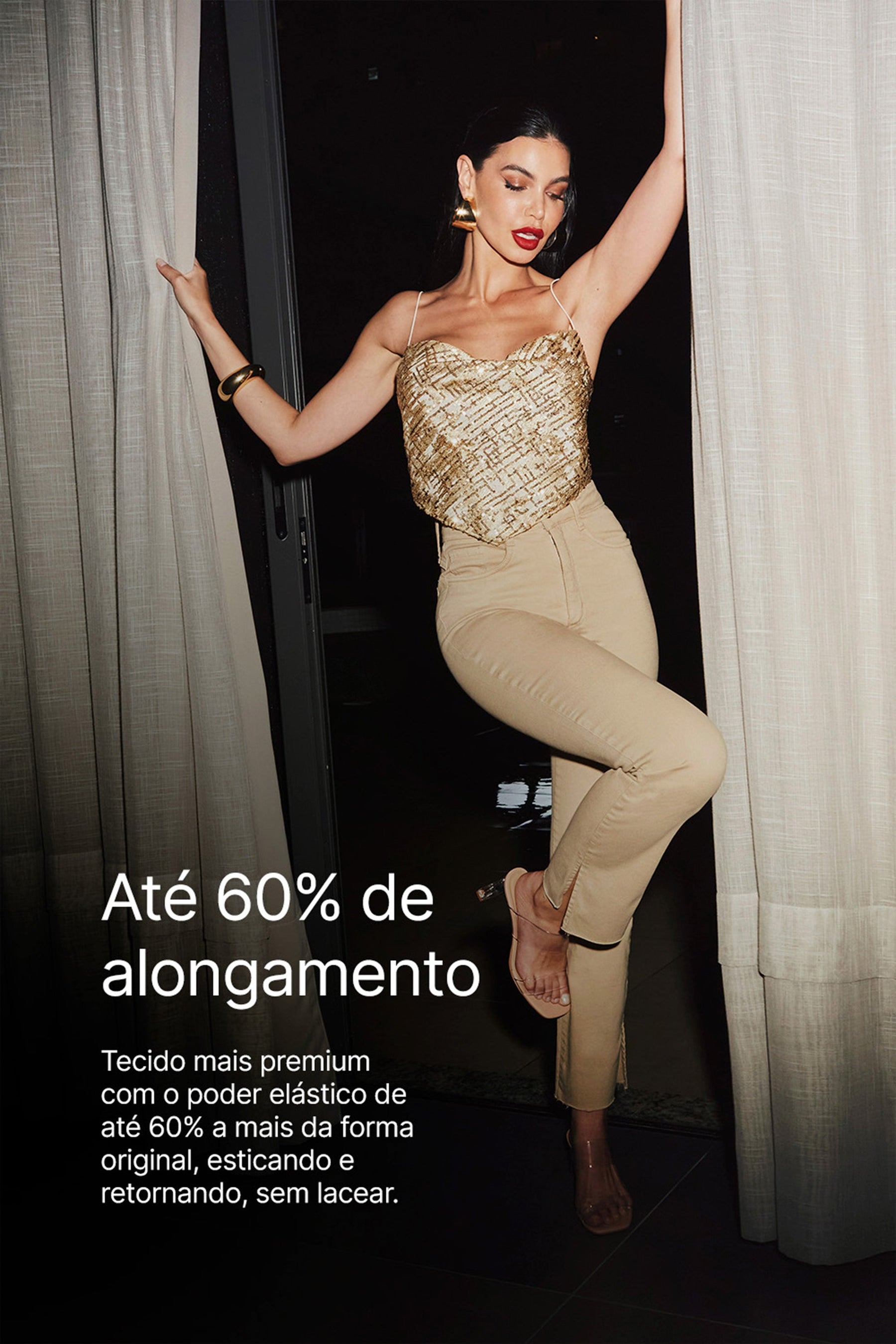 Calça Jeans Modeladora Nude Reta Cós Alto