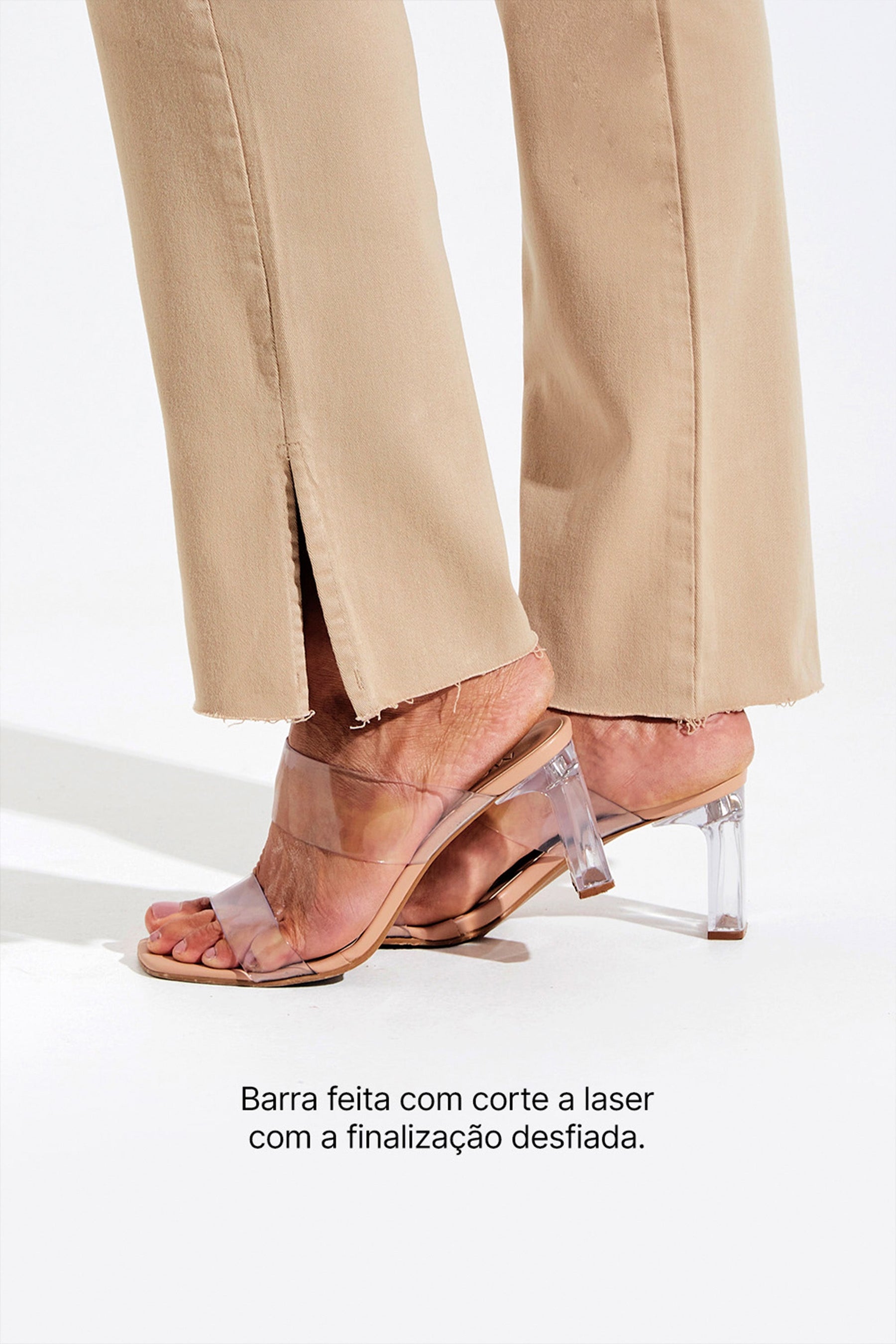 Calça Jeans Modeladora Nude Reta Cós Alto