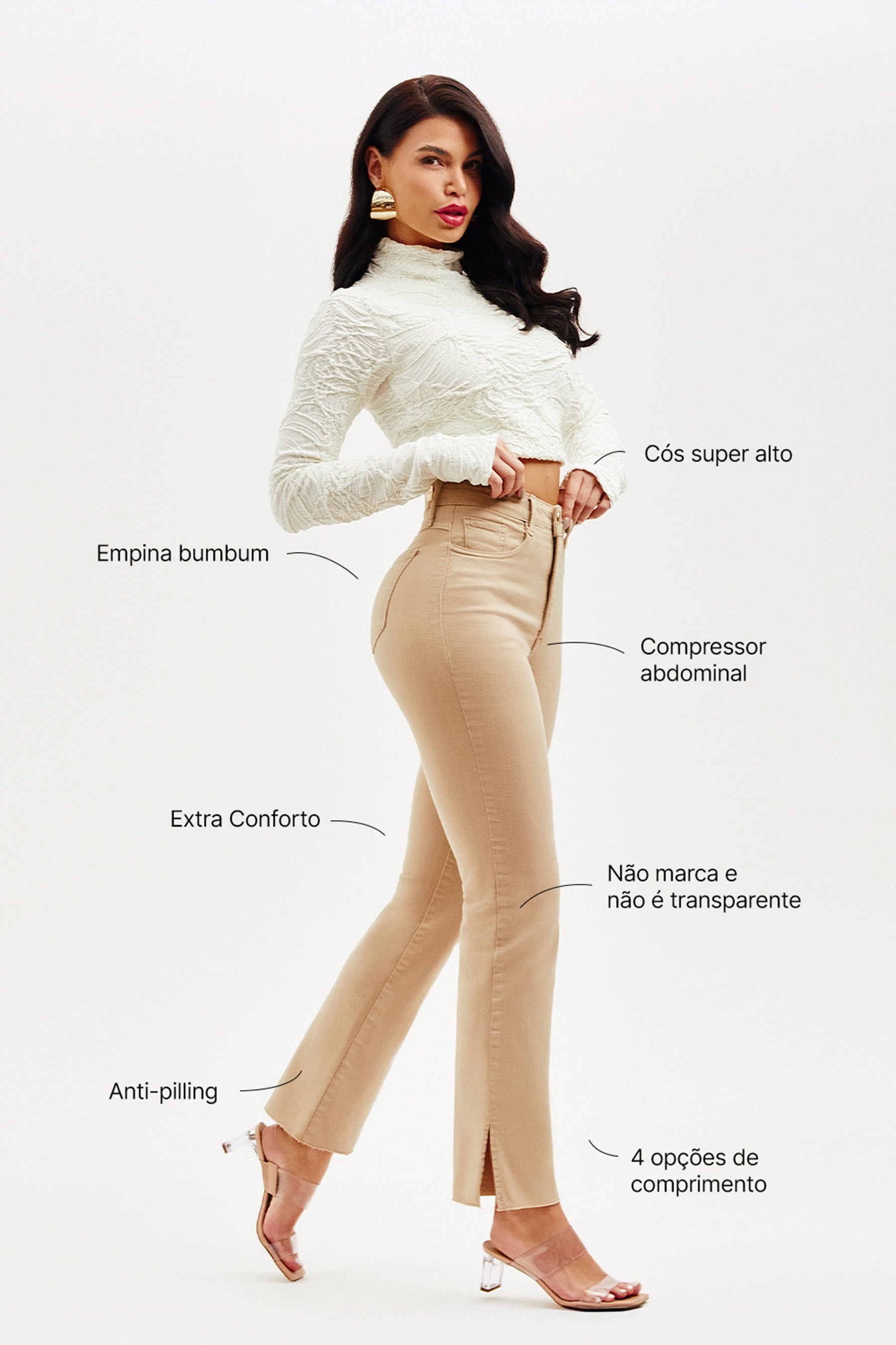 Calça Jeans Modeladora Nude Reta Cós Alto