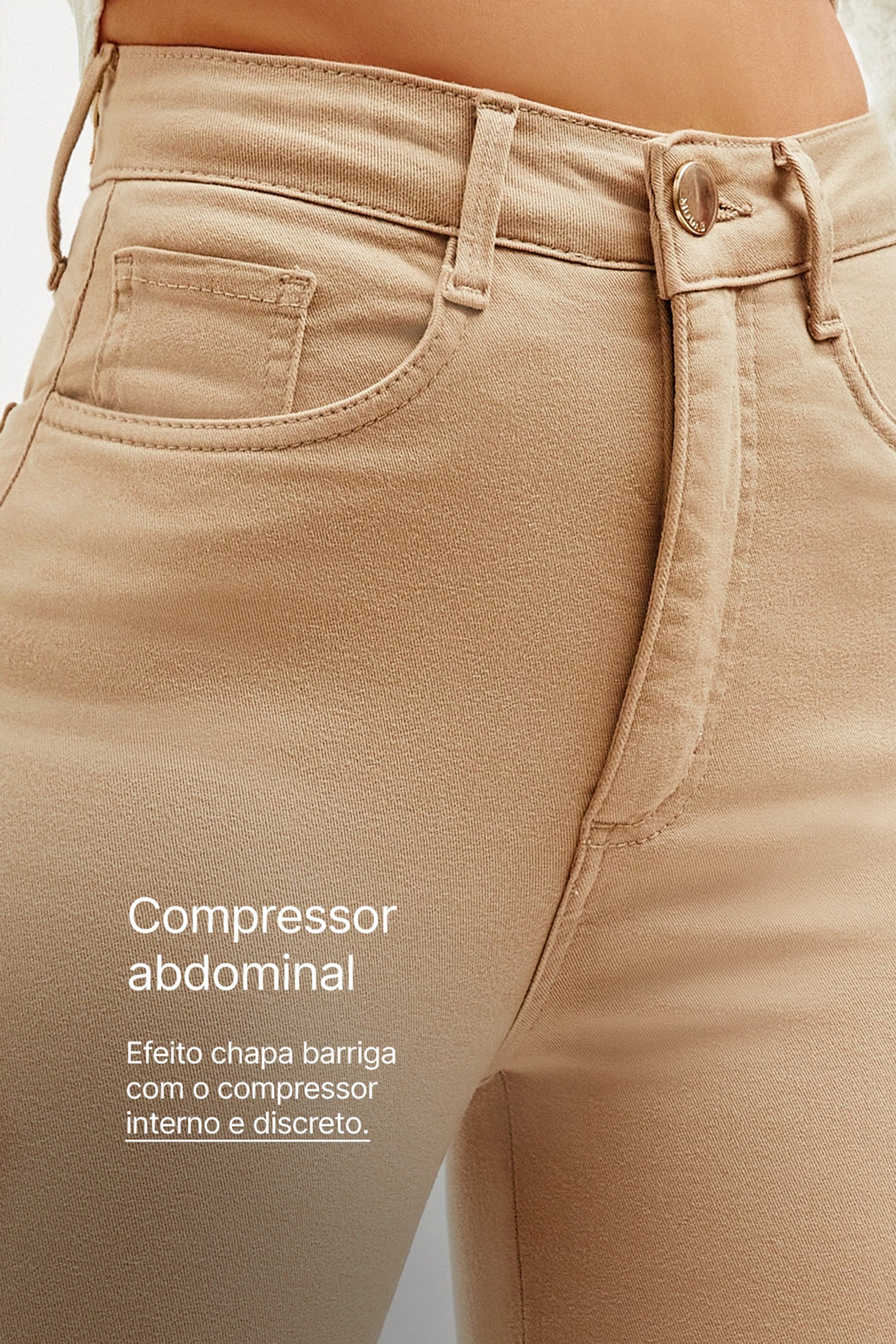 Calça Jeans Modeladora Nude Reta Cós Alto