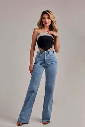 Calça Jeans Modeladora Basic Wide Leg Cós Super Alto