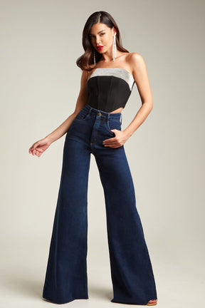Calça Jeans Modeladora Luxury Pantalona Cós Super Alto