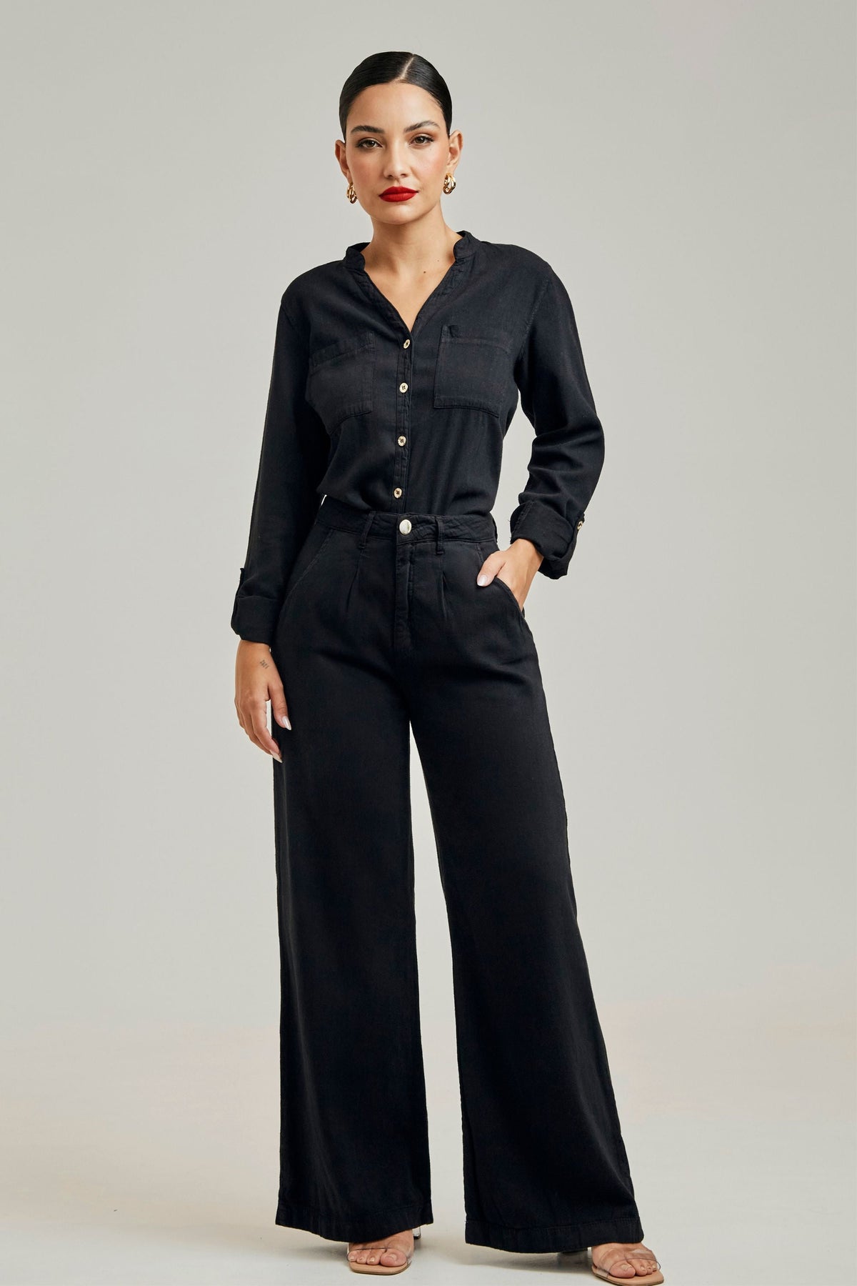 Calça Pantalona de Linho Térmico Dunas Preta