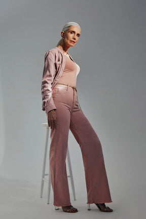 Calça Jeans Modeladora Rosa Wide Leg Cós Super Alto