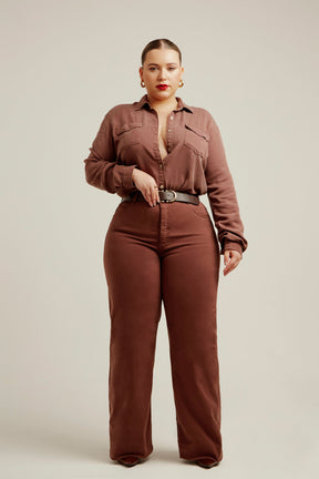 Calça Jeans Modeladora Coffee Wide Leg Cós Super Alto