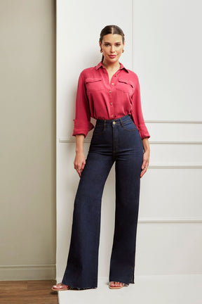 Calça Jeans Ultra Modeladora Wide Leg Cós Super Alto