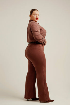 Calça Jeans Modeladora Coffee Wide Leg Cós Super Alto