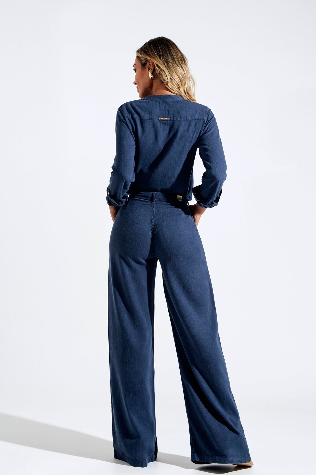 Calça Pantalona de Linho Térmico Dunas Azul Marinho