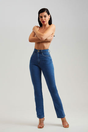 Calça Jeans Modeladora Clássica Reta Cós Super Alto