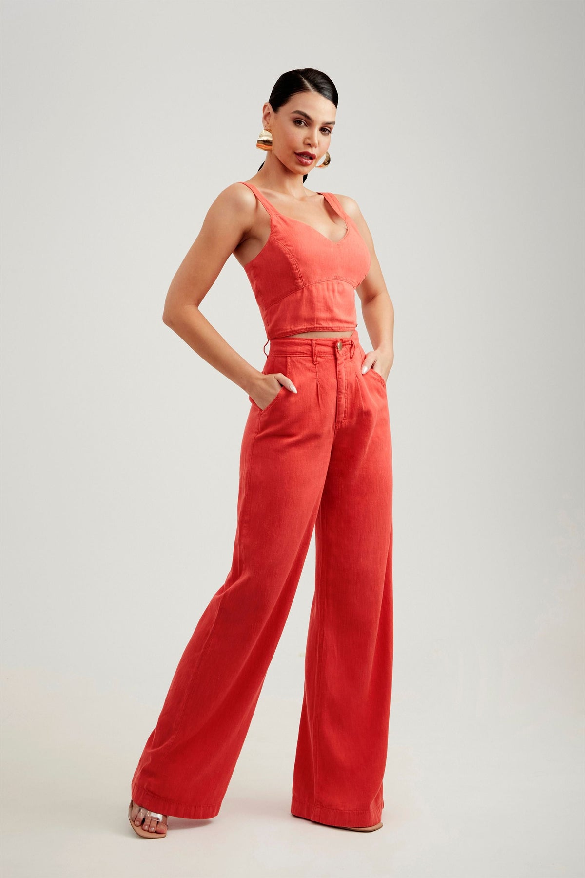 Calça Pantalona de Linho Térmico Dunas Vermelha Vibrante