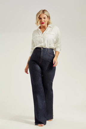 Calça Jeans Modeladora Fantástica Wide Leg Cós Super Alto