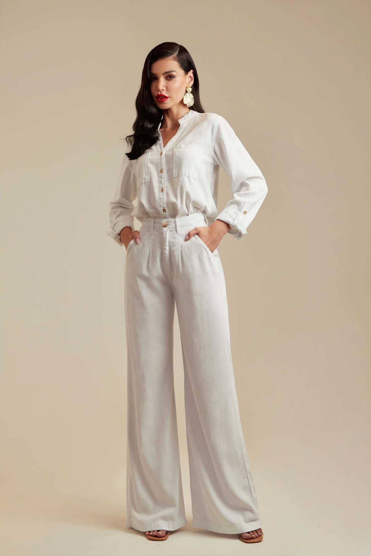 Calça Pantalona de Linho Térmico Dunas Branca