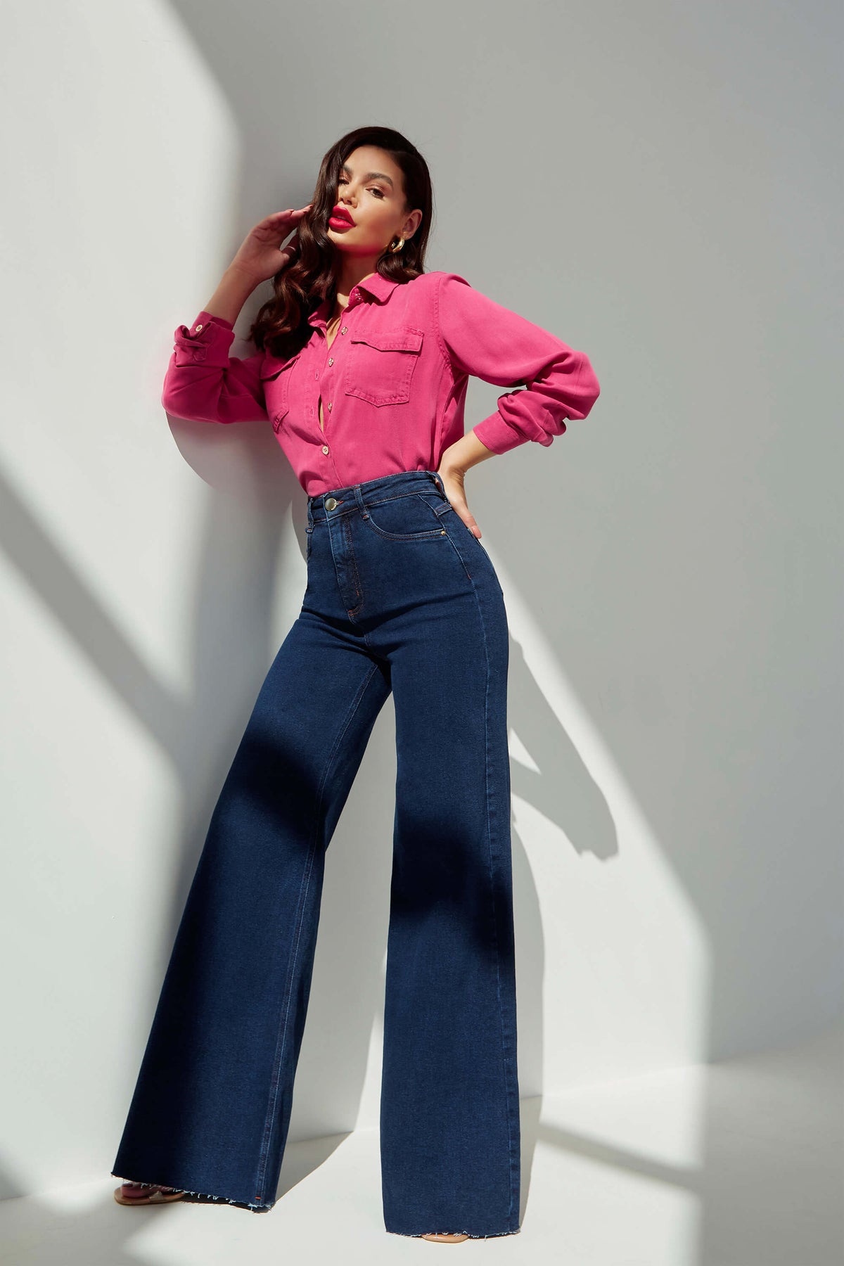 Calça Jeans Modeladora Luxury Pantalona Cós Super Alto
