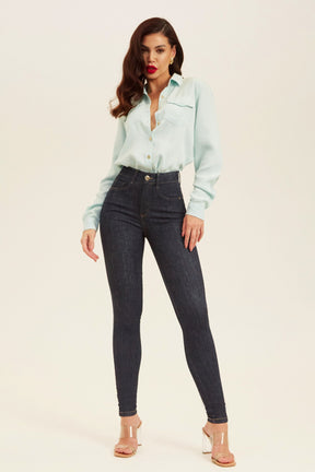 Calça Jeans Modeladora Mega Bumbum Skinny Fantástica Cós Alto