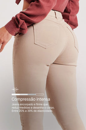 Calça Jeans Modeladora Nude Skinny Cós Alto
