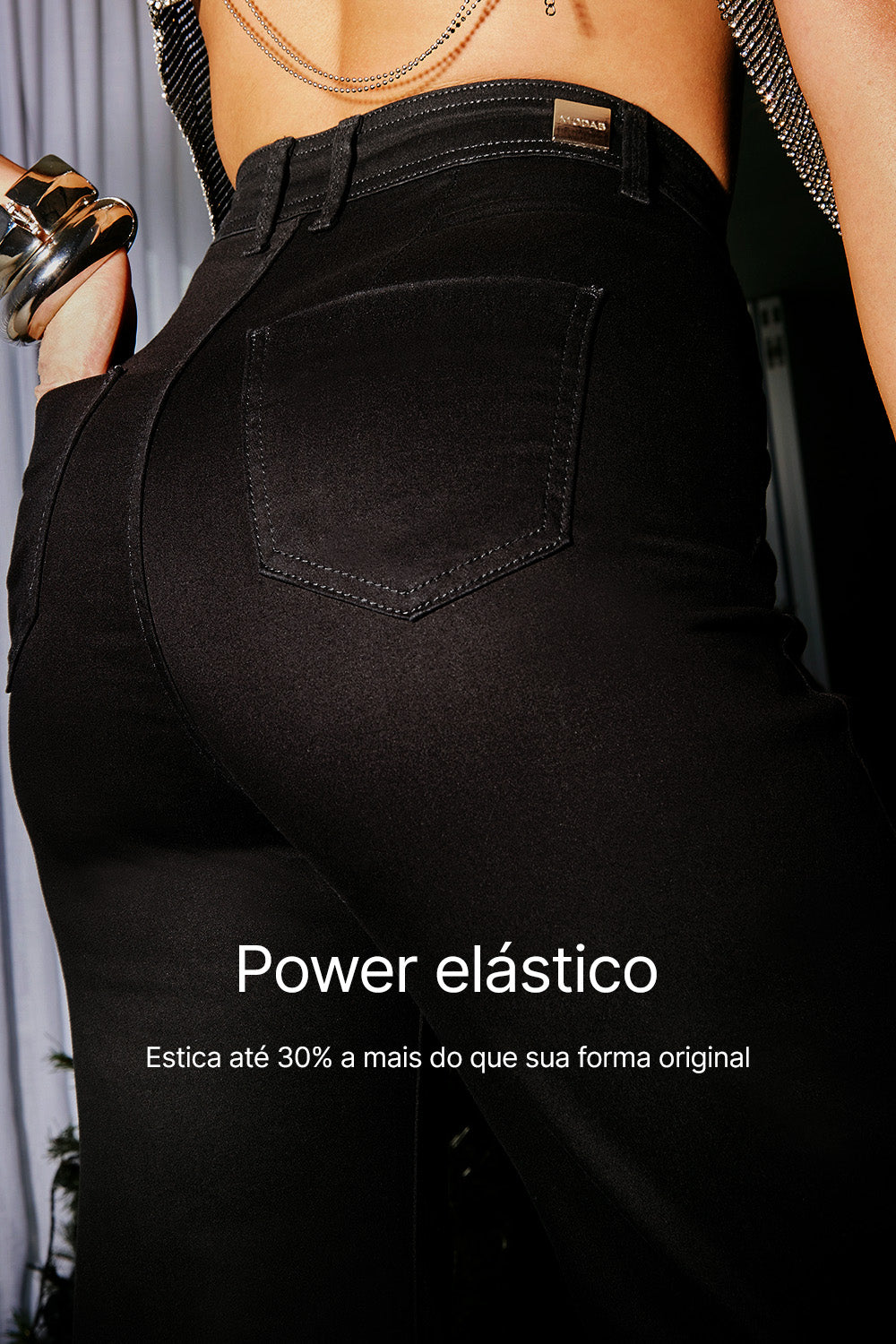Calça Jeans Modeladora Wide Leg Preto Intenso Cós Super Alto