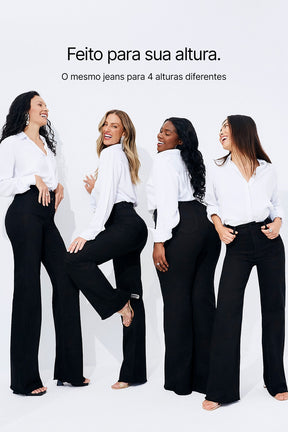 Calça Jeans Modeladora Wide Leg Preto Intenso Cós Super Alto
