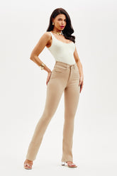 Calça Jeans Modeladora Nude Boot Cut Cós Médio
