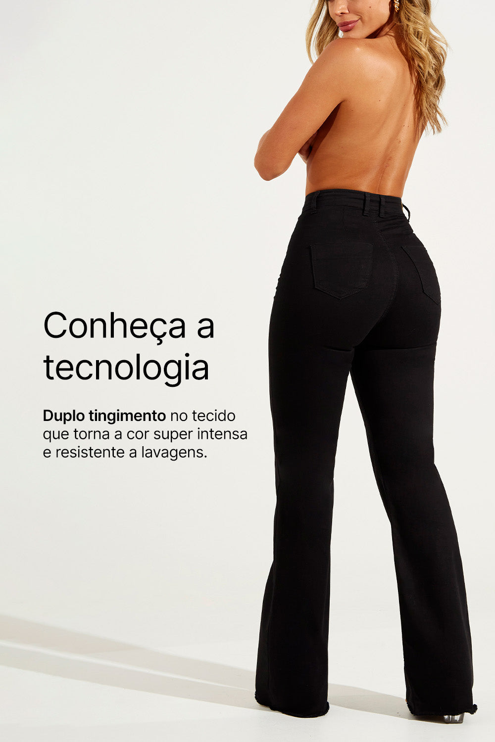 Calça Jeans Modeladora Wide Leg Preto Intenso Cós Super Alto