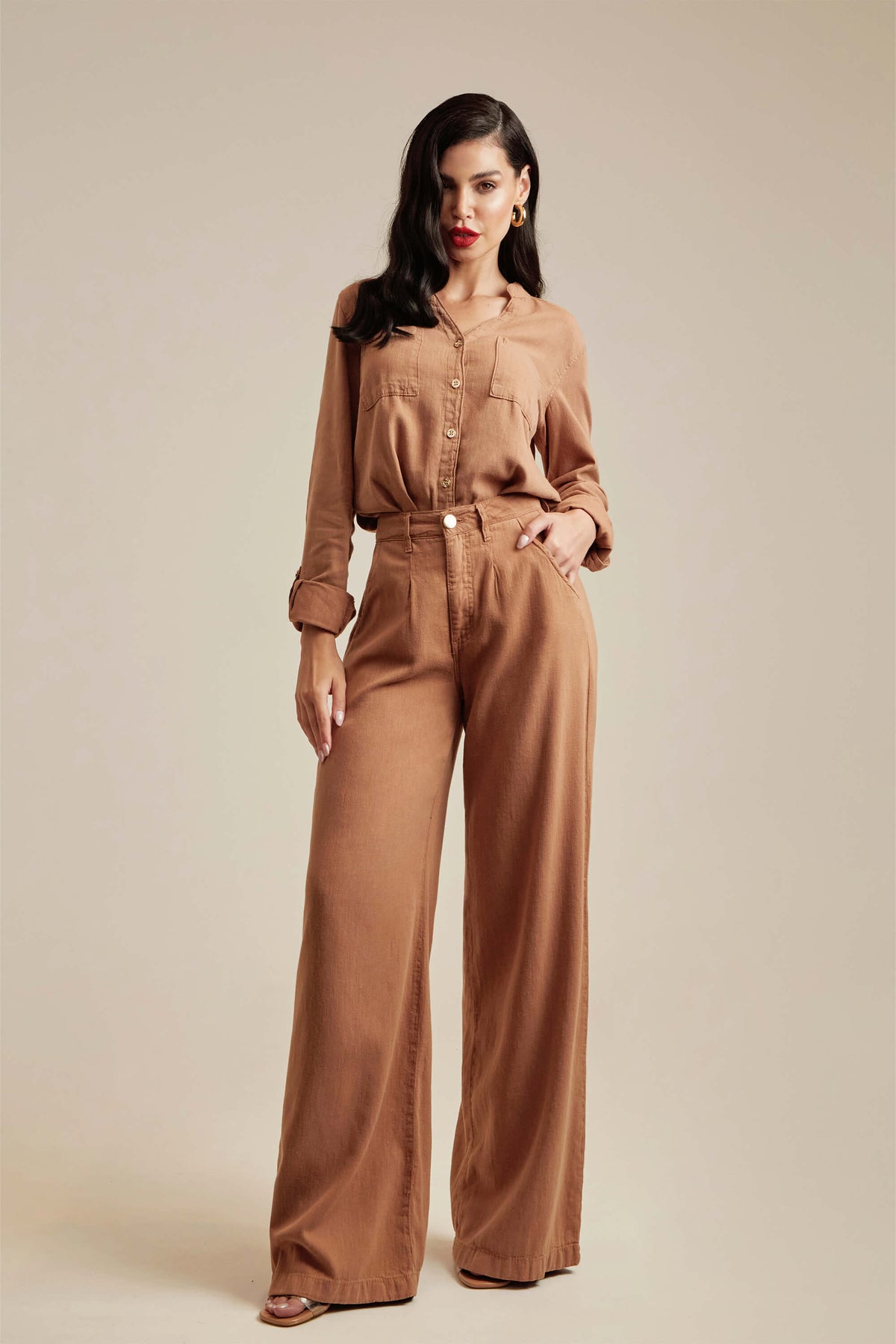 Calça Pantalona de Linho Térmico Dunas Terra