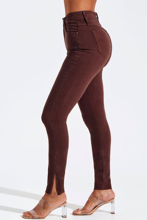 Calça Jeans Modeladora Skinny Coffee Cós Alto