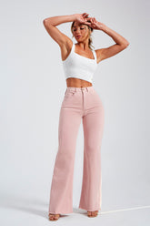 Calça Jeans Modeladora Rosa Wide Leg Cós Super Alto