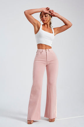 Calça Jeans Modeladora Rosa Wide Leg Cós Super Alto