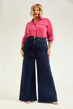 Calça Jeans Modeladora Luxury Pantalona Cós Super Alto