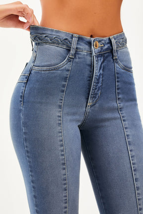 Calça Jeans Apaixonante Reta Jeans Médio Cós Alto