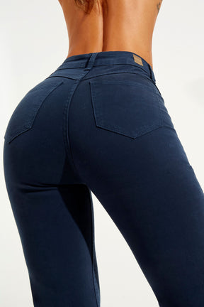 Calça Jeans Modeladora Azul Marinho Reta Cós Alto