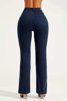 Calça Jeans Modeladora Azul Marinho Reta Cós Alto