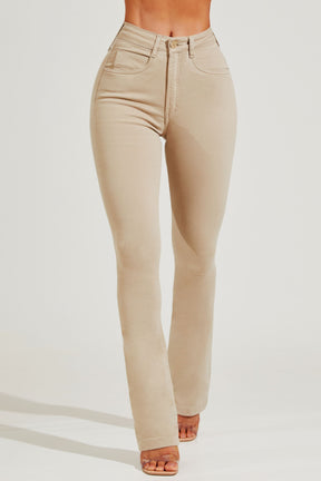 Calça Jeans Modeladora Nude Boot Cut Cós Médio