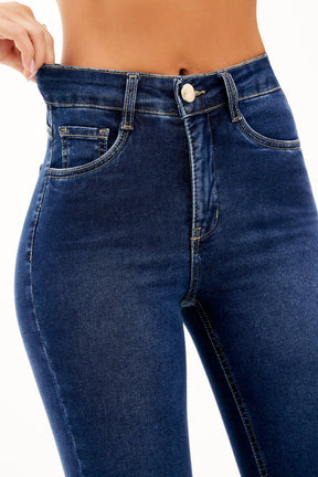 Calça Jeans Curva dos Sonhos Reta Jeans Escuro Cós Médio