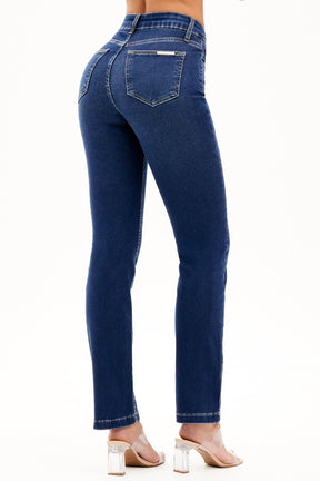 Calça Jeans Curva dos Sonhos Reta Jeans Escuro Cós Médio