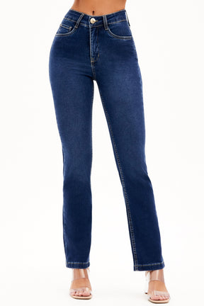 Calça Jeans Curva dos Sonhos Reta Jeans Escuro Cós Médio