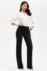 Calça Jeans de Rica Tecnológica Wide Leg Preto Intenso Cós Médio