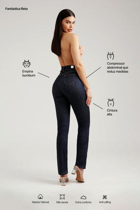 Calça Jeans Modeladora Fantástica Reta Cós Alto