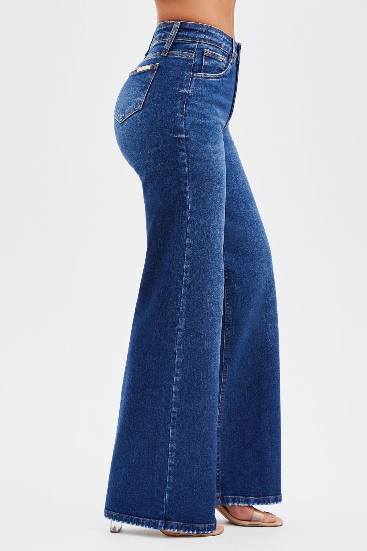 Calça Jeans Basic Wide Leg Jeans Médio Cós Alto