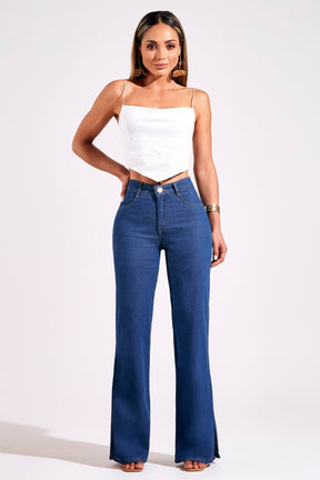Calça Jeans Ultra Modeladora Wide Leg Jeans Médio Cós Médio
