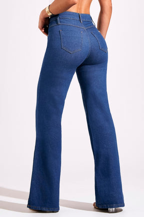 Calça Jeans Ultra Modeladora Wide Leg Jeans Médio Cós Médio