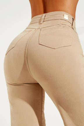 Calça Jeans Modeladora Nude Wide Leg Cós Super Alto
