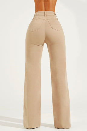 Calça Jeans Modeladora Nude Wide Leg Cós Super Alto