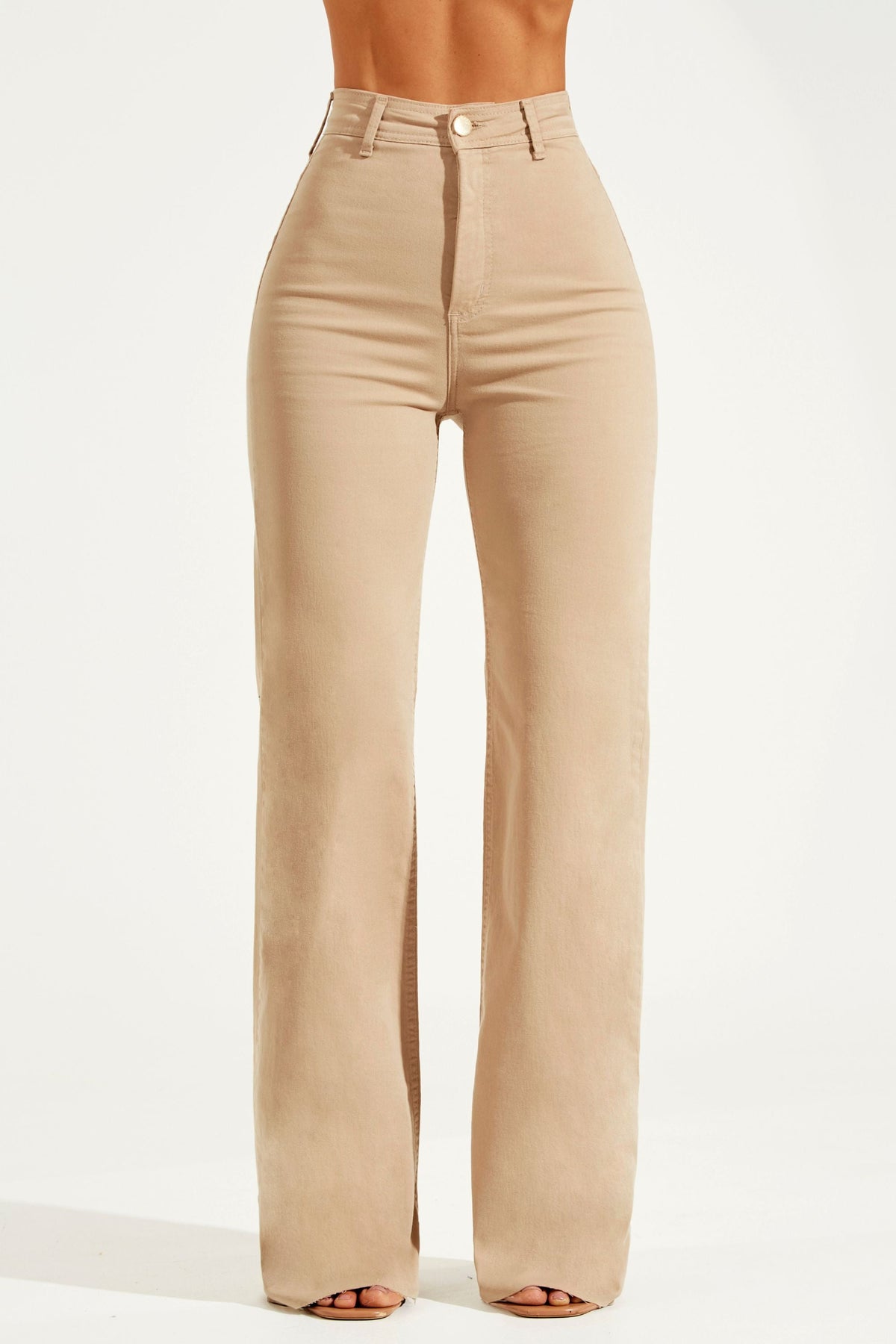 Calça Jeans Modeladora Nude Wide Leg Cós Super Alto