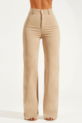Calça Jeans Modeladora Nude Wide Leg Cós Super Alto