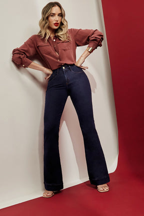Calça Jeans Modeladora Luxury Flare Cós Médio