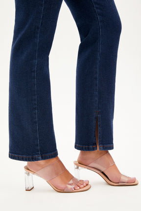 Calça Jeans Luxury Reta Jeans Escuro Cós Super Alto