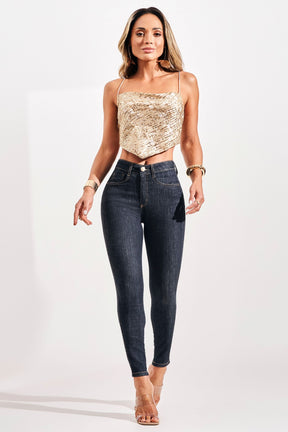Calça Jeans Modeladora Mega Bumbum Skinny Fantástica Cós Alto
