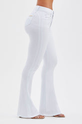 Calça Jeans Mega Bumbum Flare Milagrosa Cós Médio - Branca